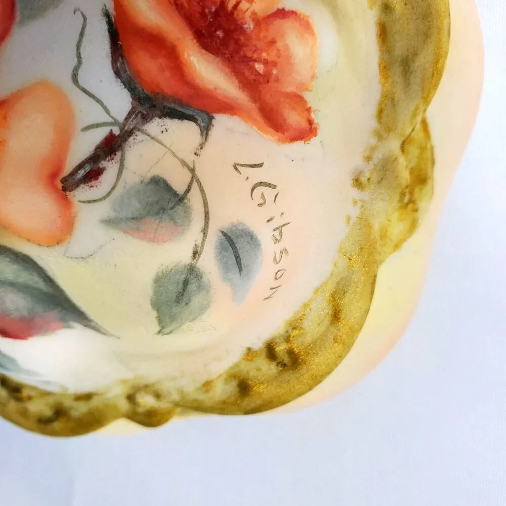 VTG Hand-Painted Cricket Jewelry Box Lidded Porcelain Trinket Box By L. Gibson